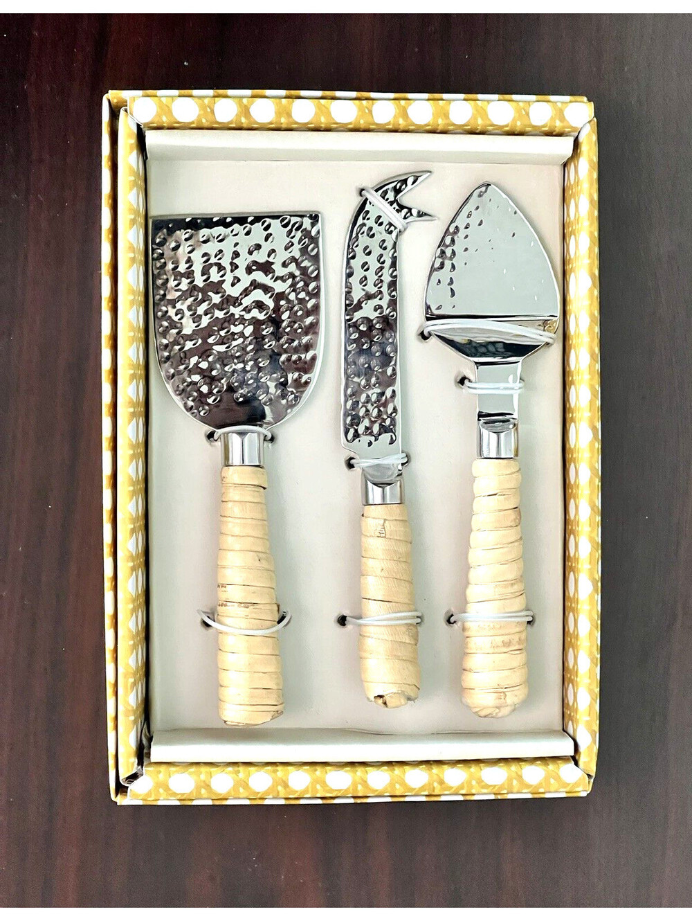 Two's Company Set of 3 Rattan Wrapped Cheese Knives NEW! - 0104-1J